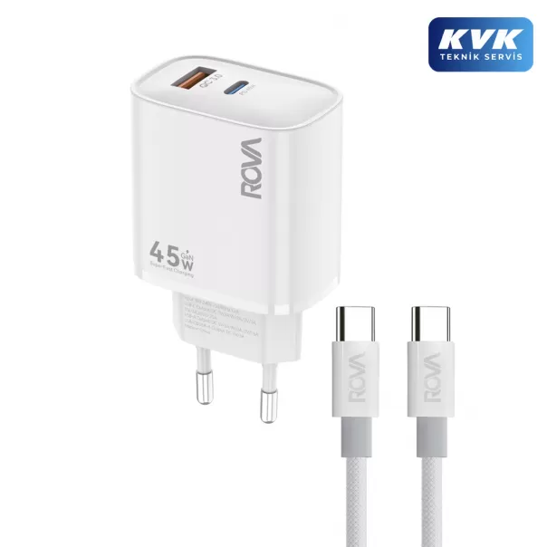 Rova RV-SB130T Type-C Kablolu Şarj Seti GaN Hızlı Şarj Adaptörü Rova RV-SB130T Type-C Kablolu Şarj Seti GaN Hızlı Şarj Adaptörü