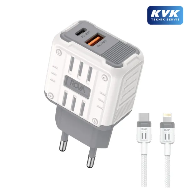 Rova SB112L 20W A+C Giriş Şarj Aleti PD20W C-L 1m Beyaz Kablo